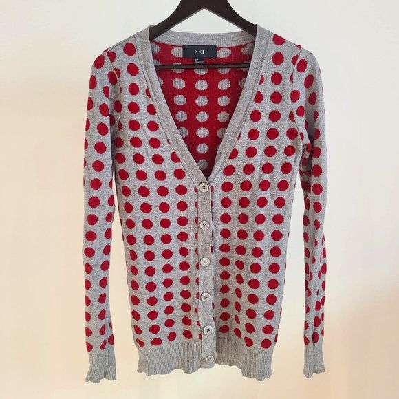 2/$20 Forever21 Women's Polka Dot Cotton Cardigan Sweater - Picture 1 of 4